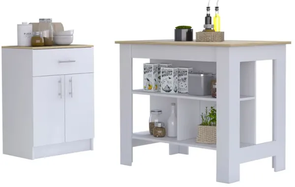 California 2 Piece Kitchen Set, Kitchen Island + Kitchen Pantry