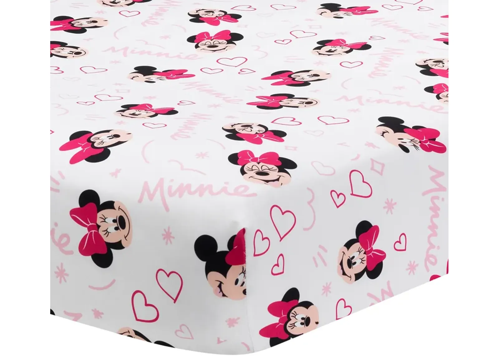 Lambs & Ivy Disney Baby Minnie Mouse Love White/Pink Heart Fitted Crib Sheet