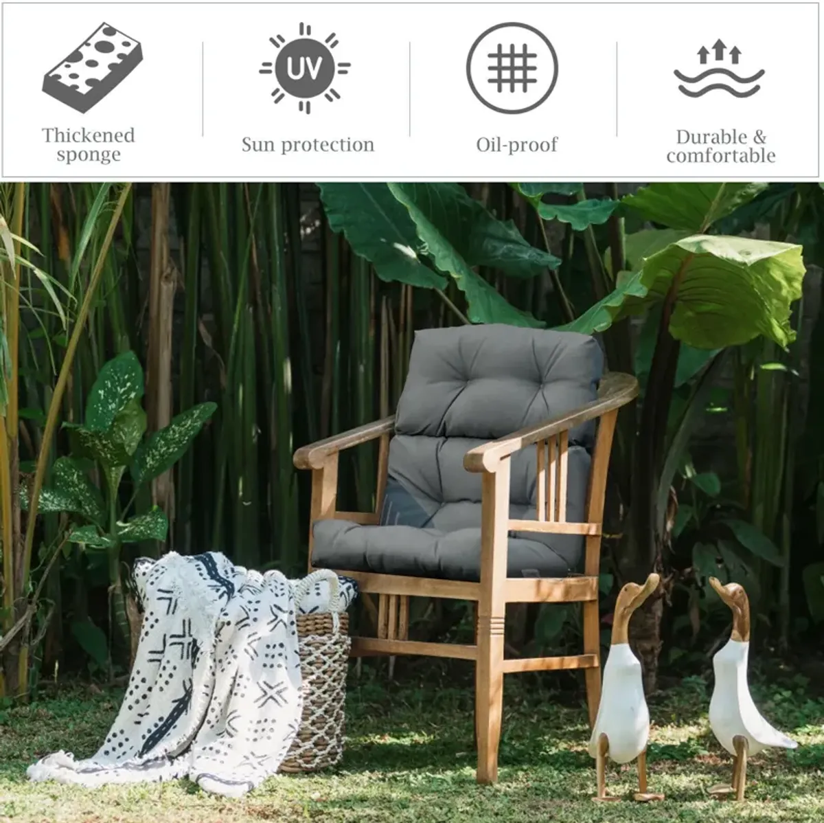 Tufted Patio High Back Chair Cushion with Non-Slip String Ties