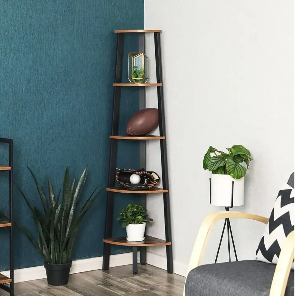 Modern 4-Shelf Corner Shelving Unit Slim Bookcase