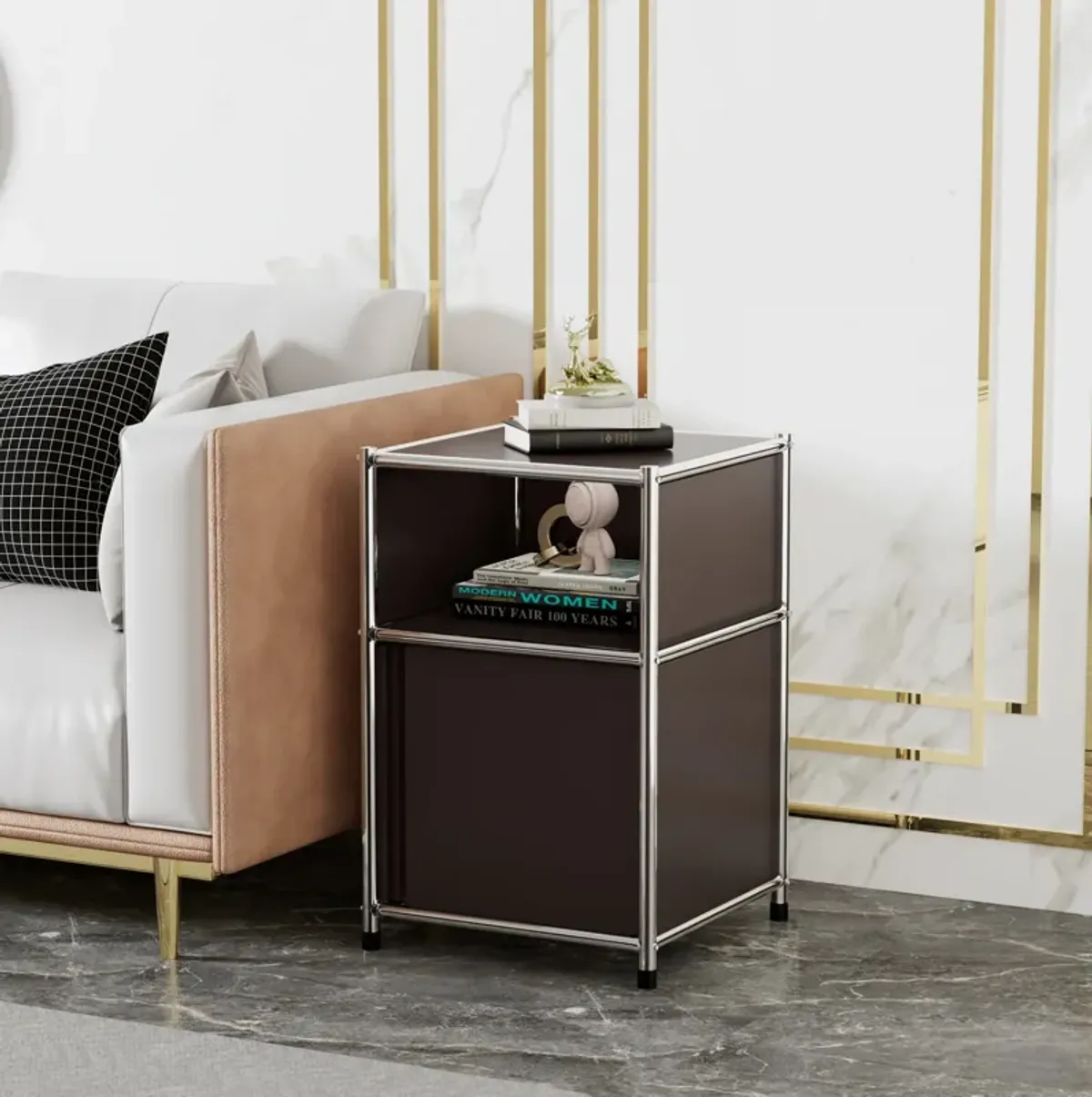 Mega Casa Metal Nightstand Side Table Brown