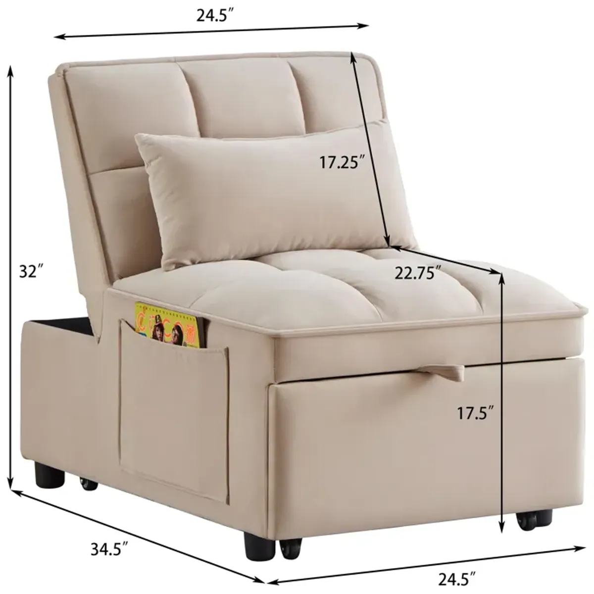 Merax Single Sofa Bed Futon with Storage Pockets