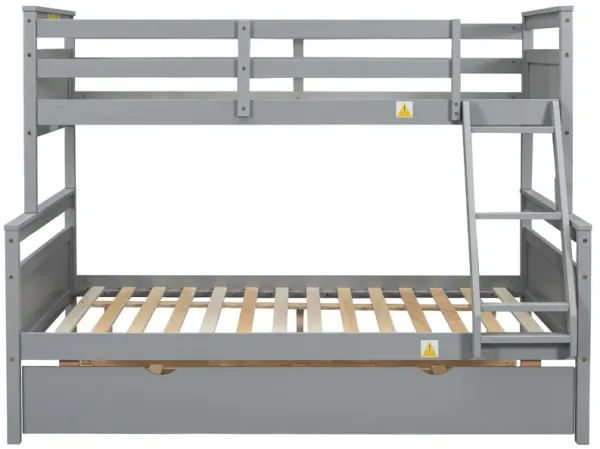 Whisen Twin over Full Bunk Bed with Ladder, Twin Size Trundle, Safety Guardrail - Gray