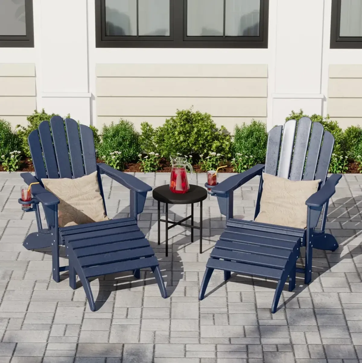 WestinTrends 4-Piece Outdoor Patio HDPE Adirondack Chairs With Ottomans and Cup Holder Set