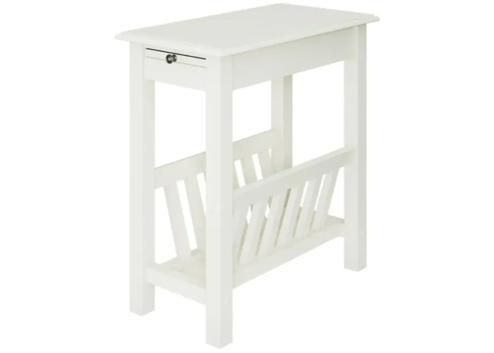 Hivvago 2-Tier End Table with Pull-out Tray and Solid Rubber Wood Legs