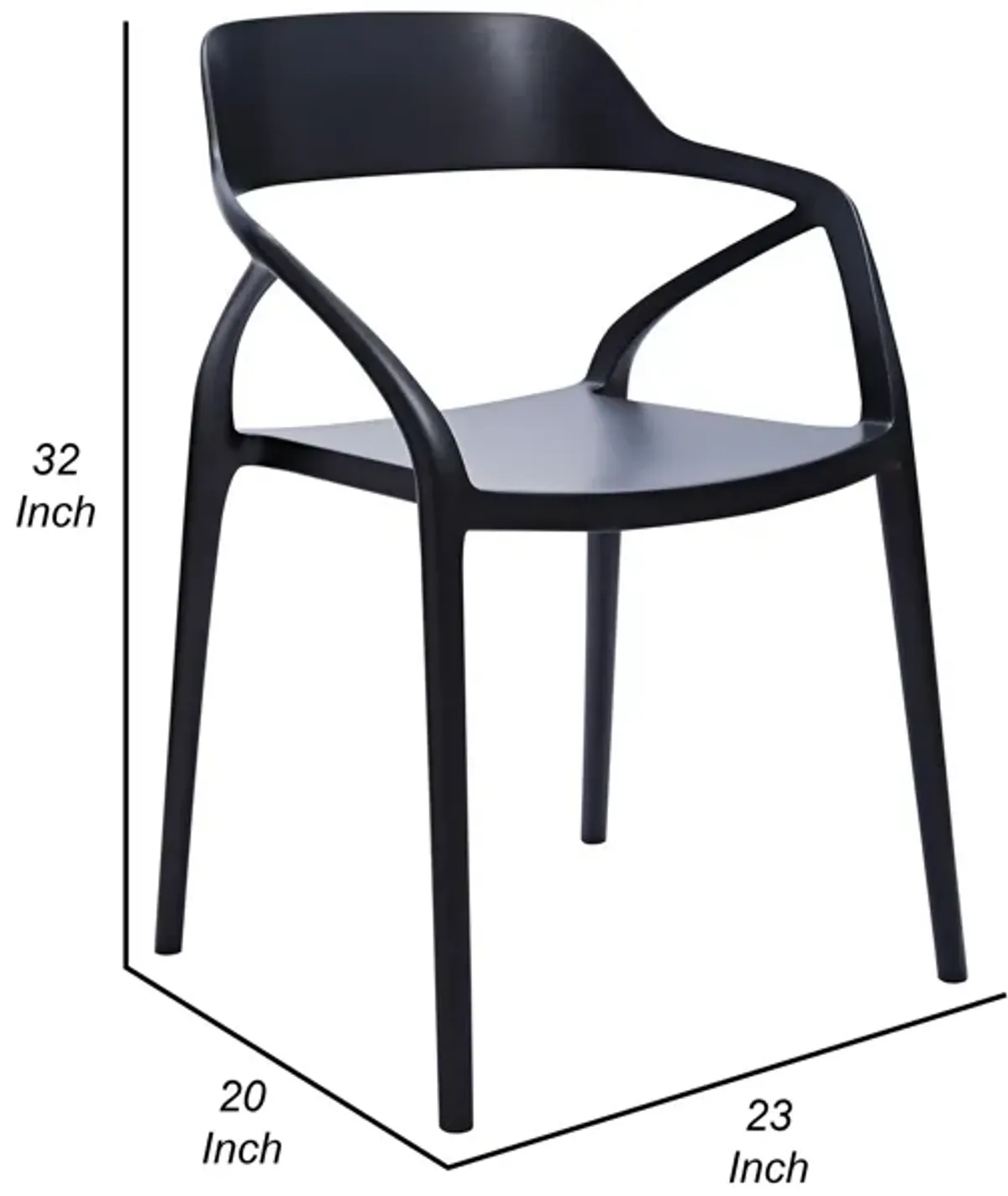 Geni 23 Inch Side Dining Chair Set of 4, Indoor Outdoor, Black Finish - Benzara