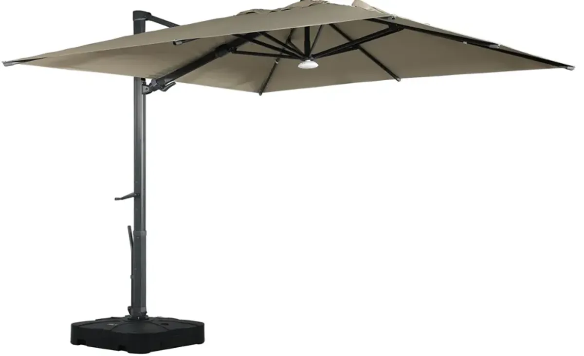 10 ft 360° Rotation Square Cantilever Patio Umbrella with BaseandBT in Taupe