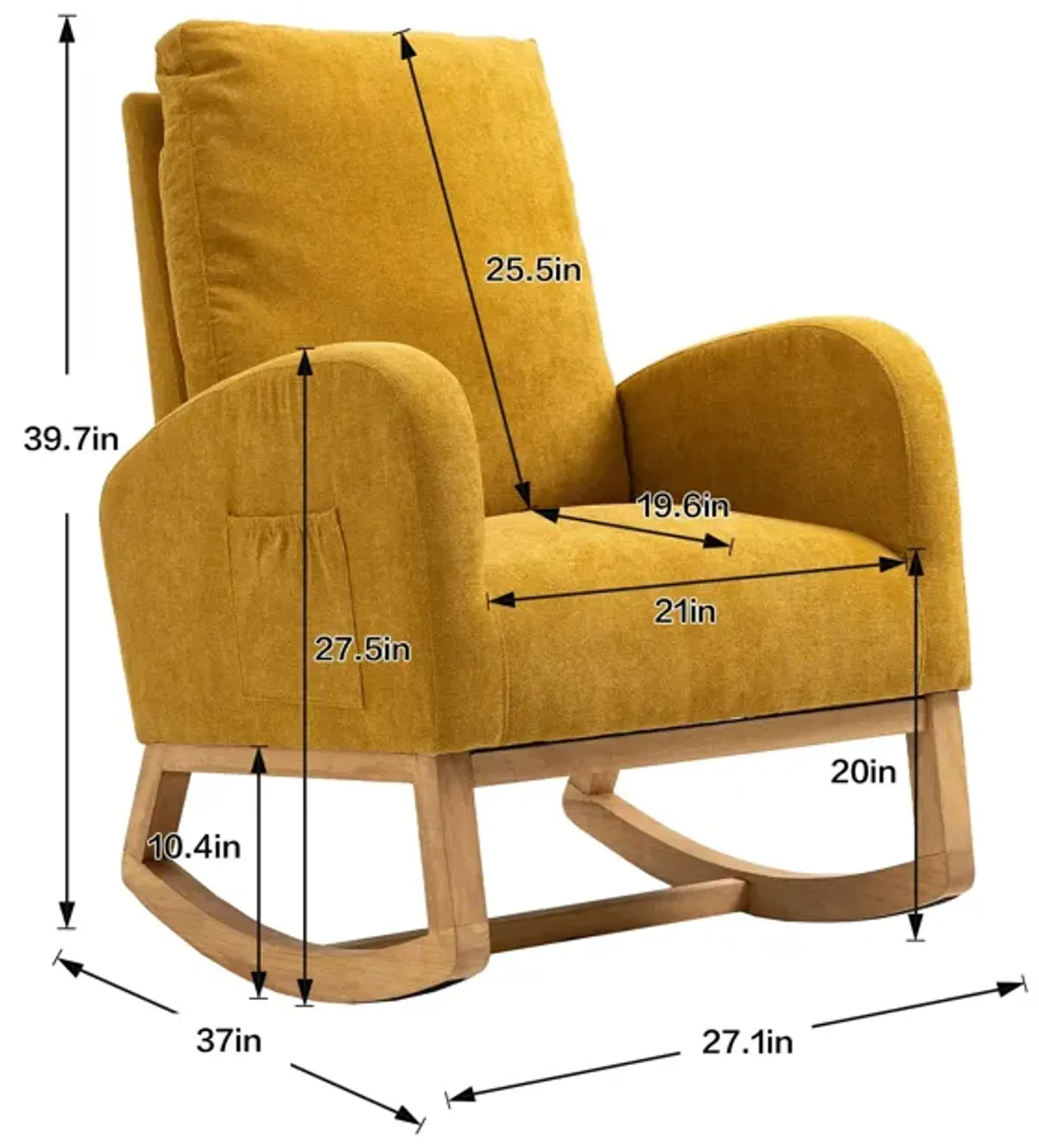 MONDAWE Rocking Chair, Modern Recliner Armchair with Wood Legs and Side Pocket, Nursery Rocking Accent Chair with High Back for Living Room Bedroom