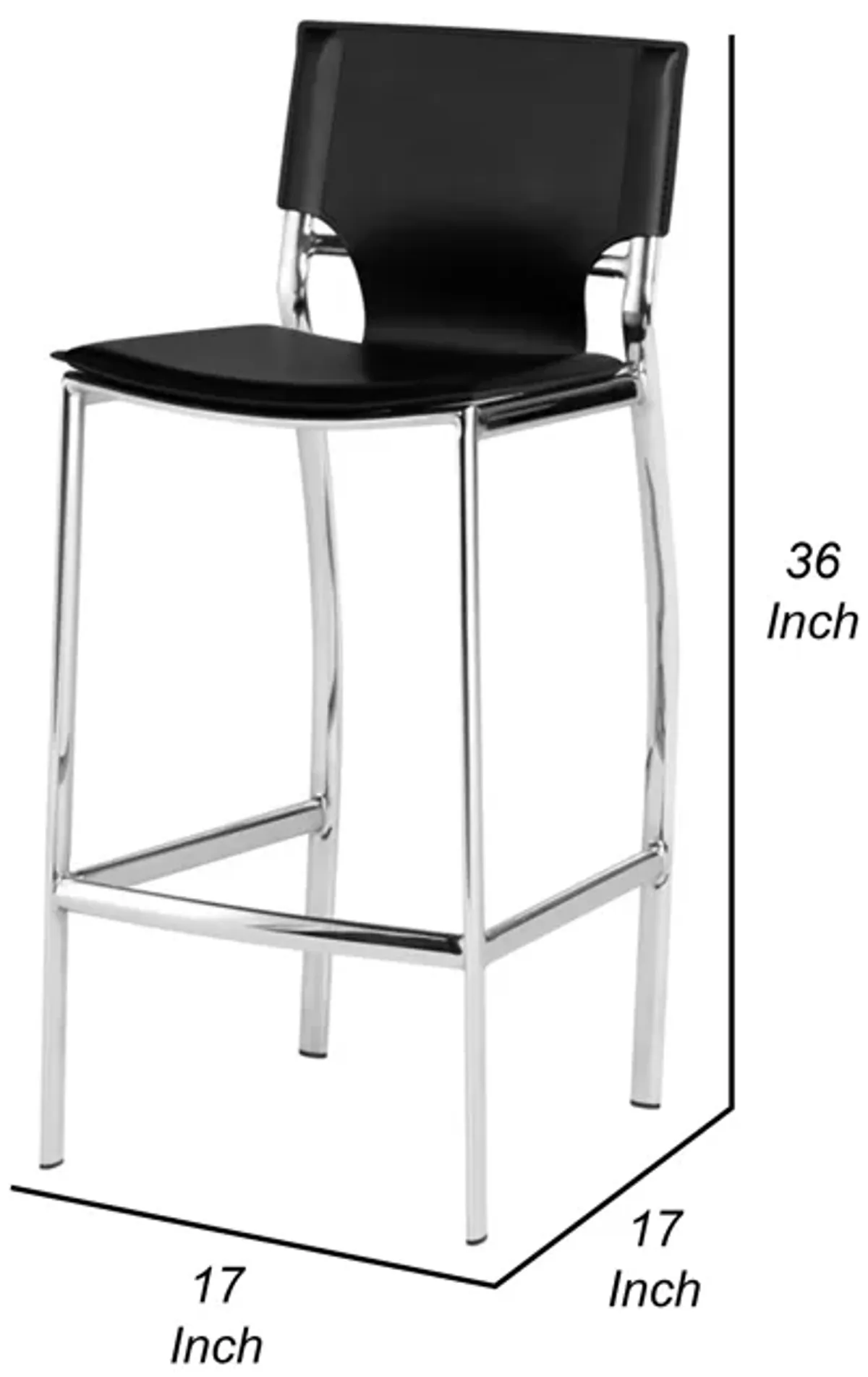 Jan 25 Inch Counter Height Chair, Gray Faux Leather, Chrome Metal Legs - Benzara