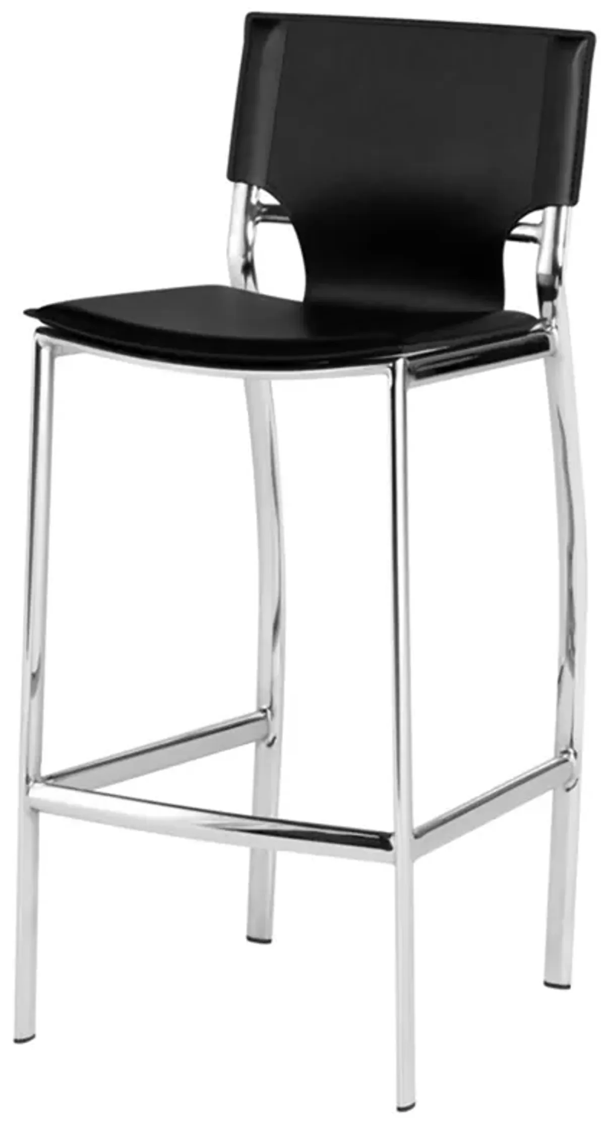 Jan 25 Inch Counter Height Chair, Gray Faux Leather, Chrome Metal Legs - Benzara