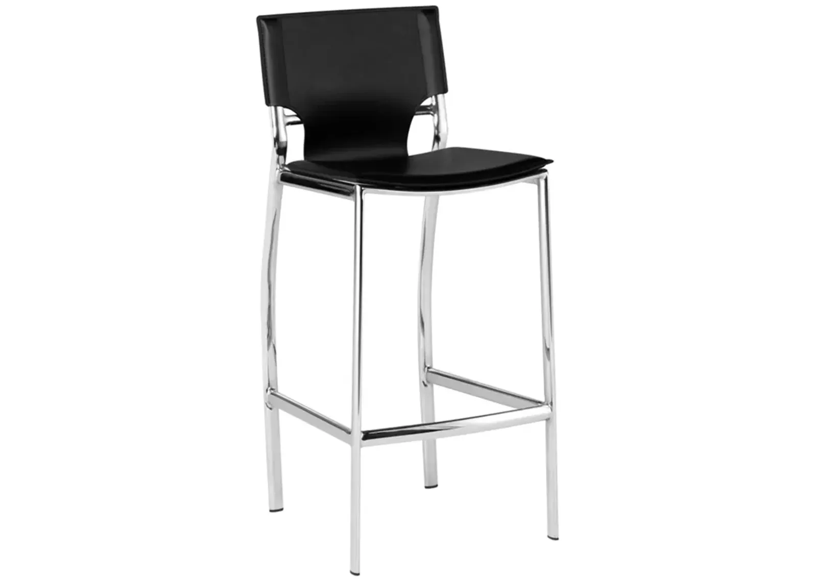 Jan 25 Inch Counter Height Chair, Gray Faux Leather, Chrome Metal Legs - Benzara