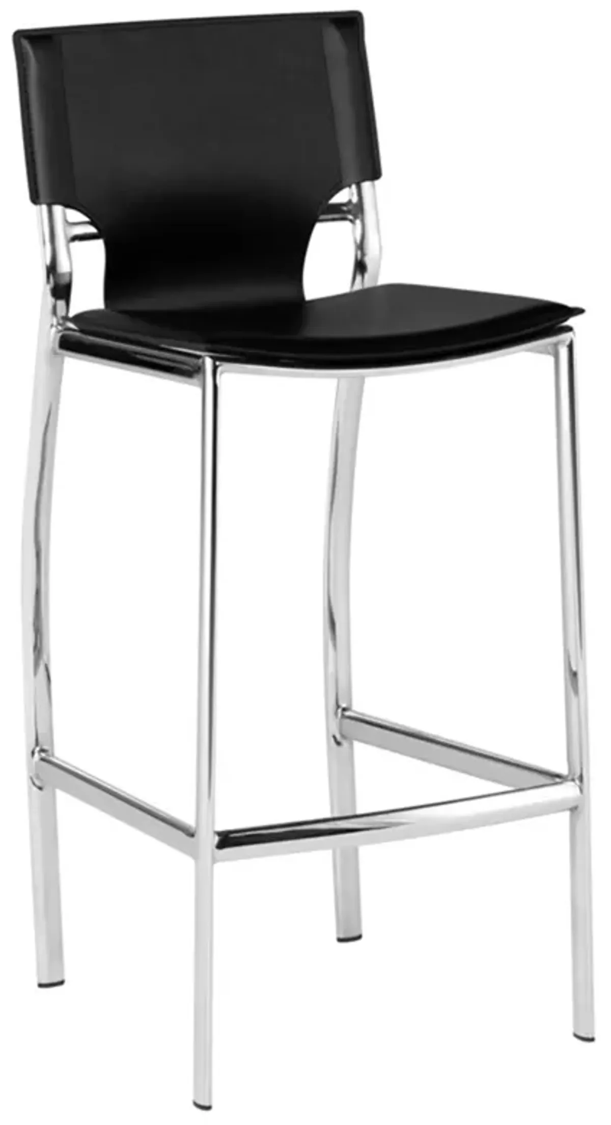 Jan 25 Inch Counter Height Chair, Gray Faux Leather, Chrome Metal Legs - Benzara