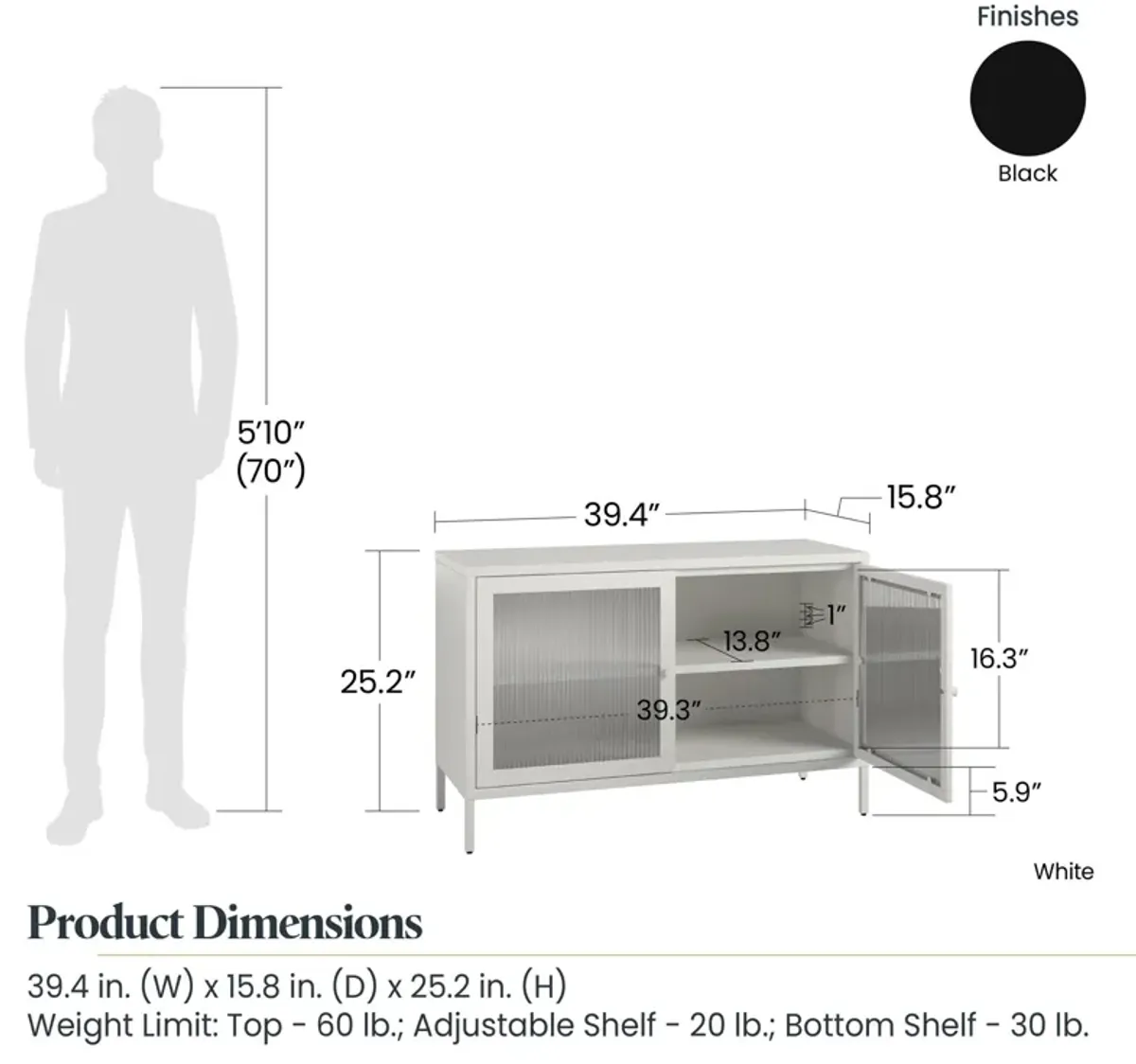 Shadwick Wide 2 Door Accent Cabinet-Fluted Glass Metal Locker