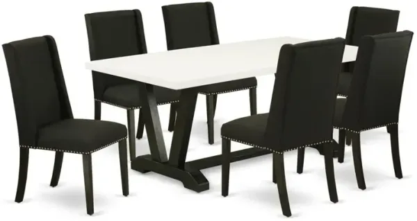 East West Furniture 7-Piece Dinette Set - 6 Padded Parson Chairs and a Rectangular Dinner Table Solid Wood Frame