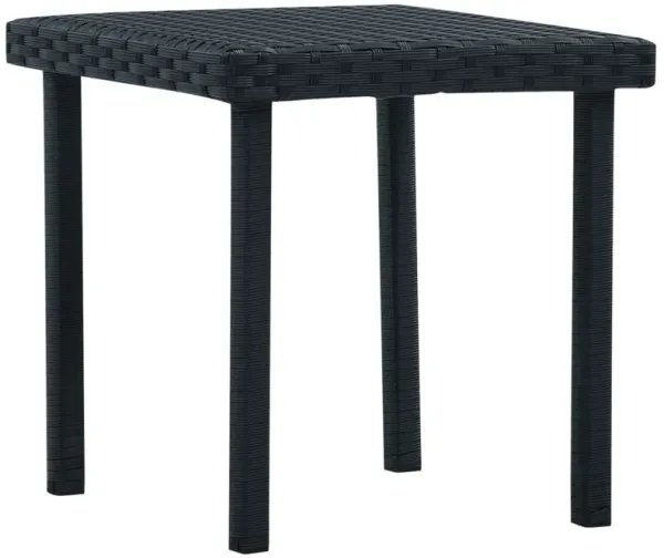 Outdoor Side End Tea Table, 16 Inch Steel, Square Black Poly Rattan - Benzara