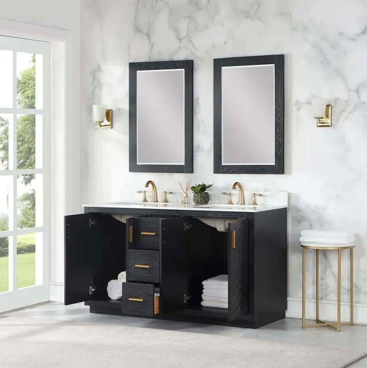 Altair 60 Double Bathroom Vanity Set in Black Oak with Mirror