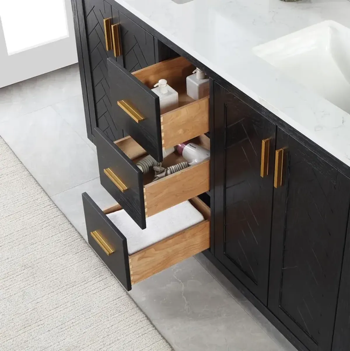 Altair 60 Double Bathroom Vanity Set in Black Oak with Mirror