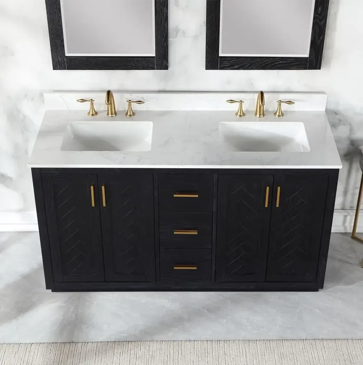 Altair 60 Double Bathroom Vanity Set in Black Oak with Mirror