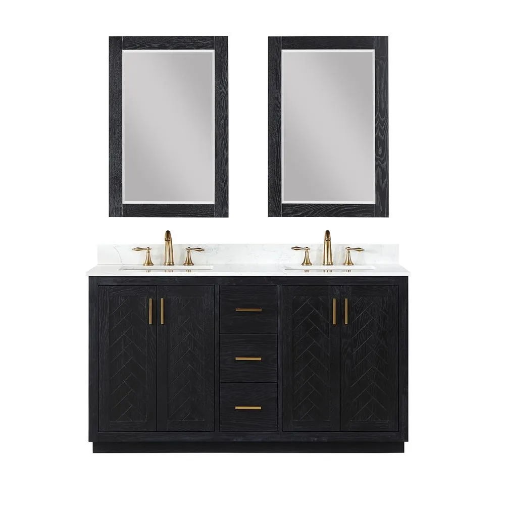 Altair 60 Double Bathroom Vanity Set in Black Oak with Mirror