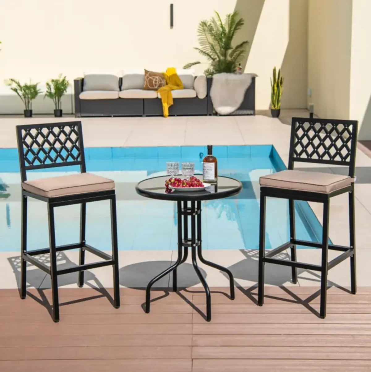 Hivvago Patio Bar Chairs with Detachable Cushion and Footrest