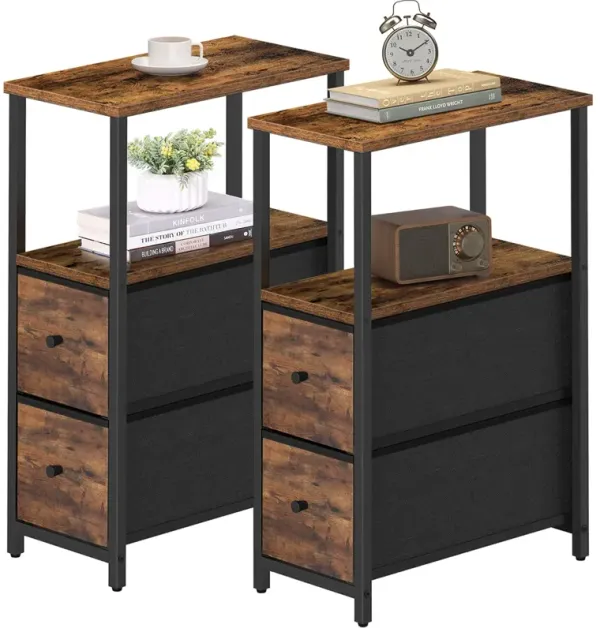 TUTOTAK Small Narrow End Table, Set of 2, Side Table, Nightstand with 2 Cloth Drawers, Couch Table, for Living Room, Bedroom, Be