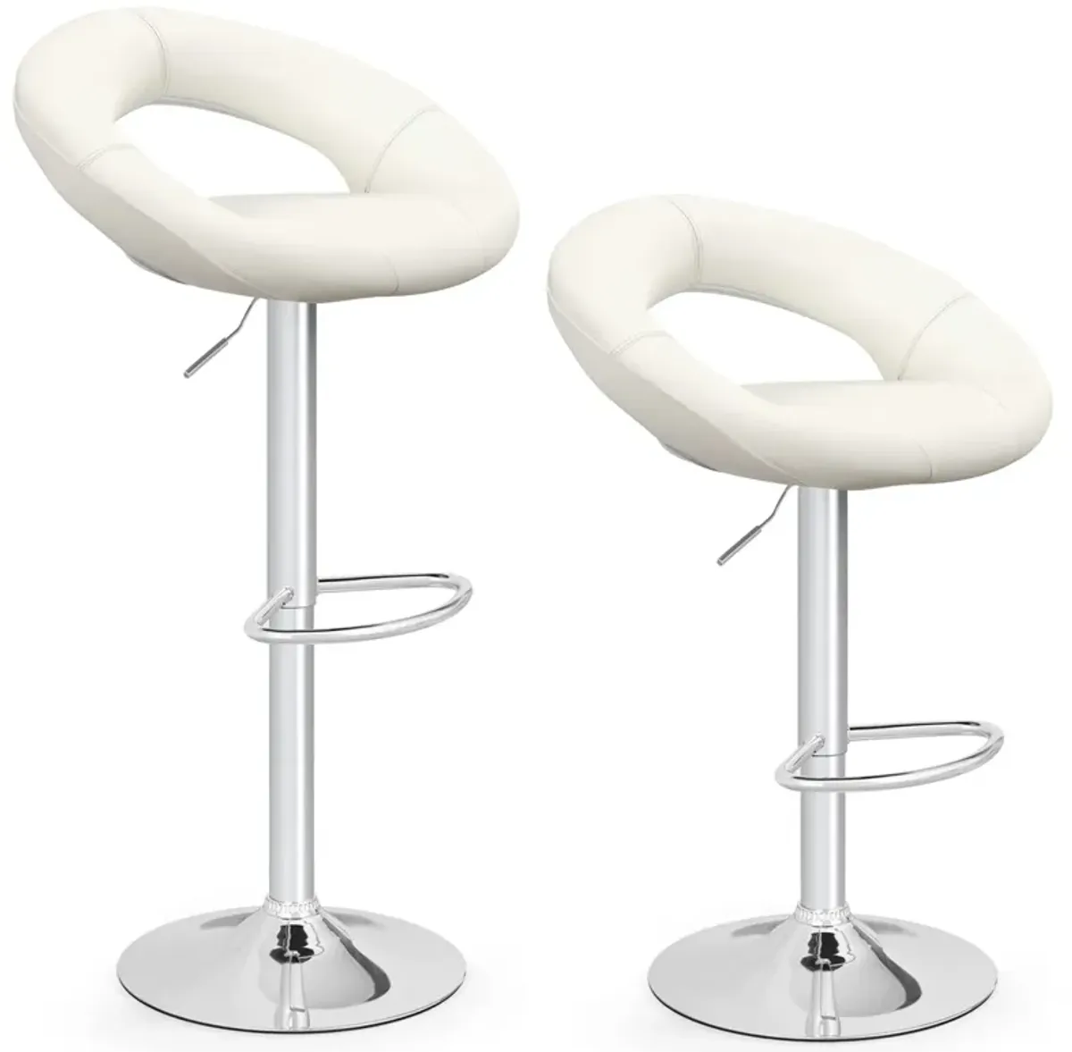 Set of 2 Bar Stools Adjustable PU Leather Swivel Chairs-White