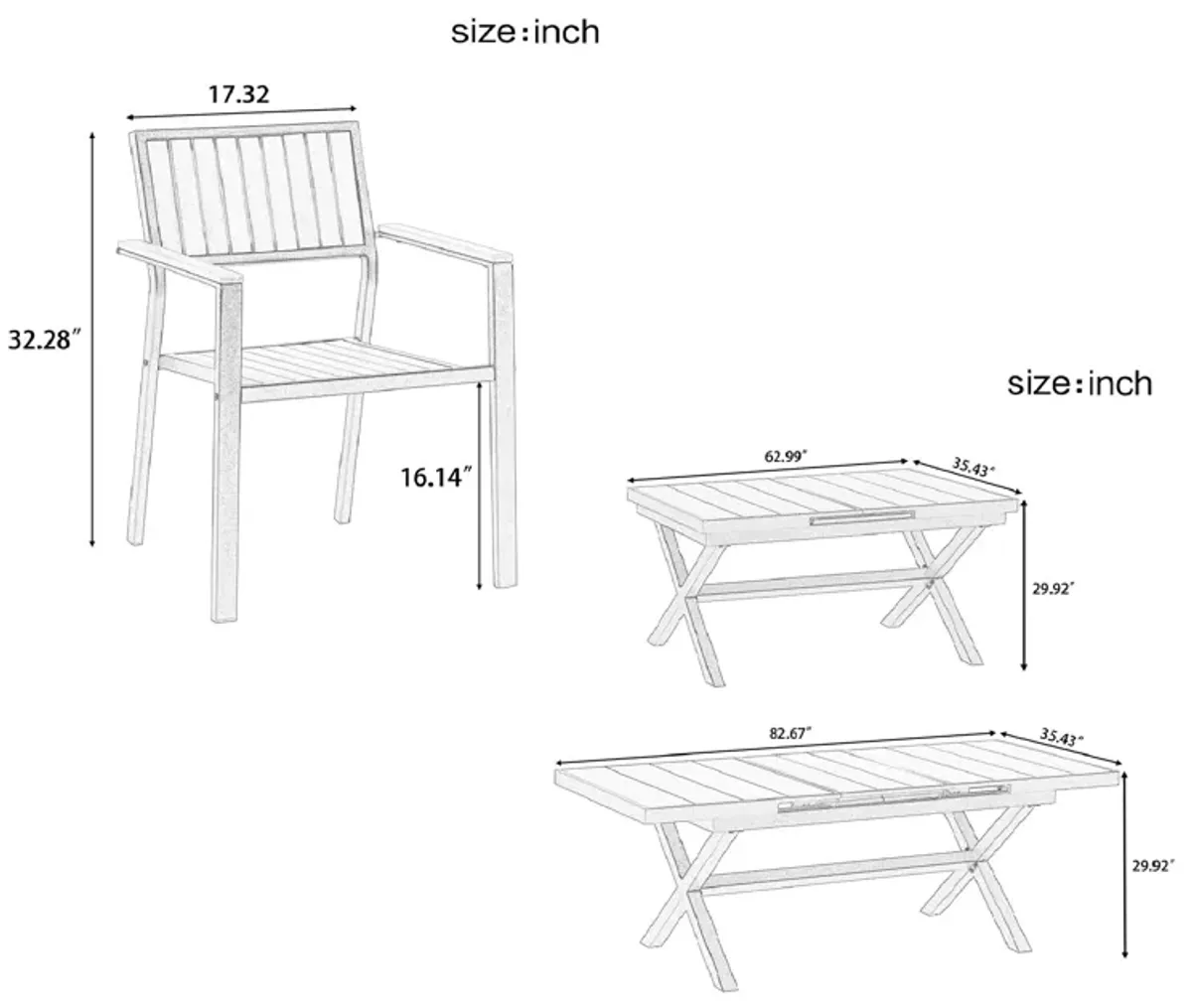 Mondawe Outdoor Patio Garden 7-Piece Extendable Dining Set, With 6 Chairs Flexible Adjustment