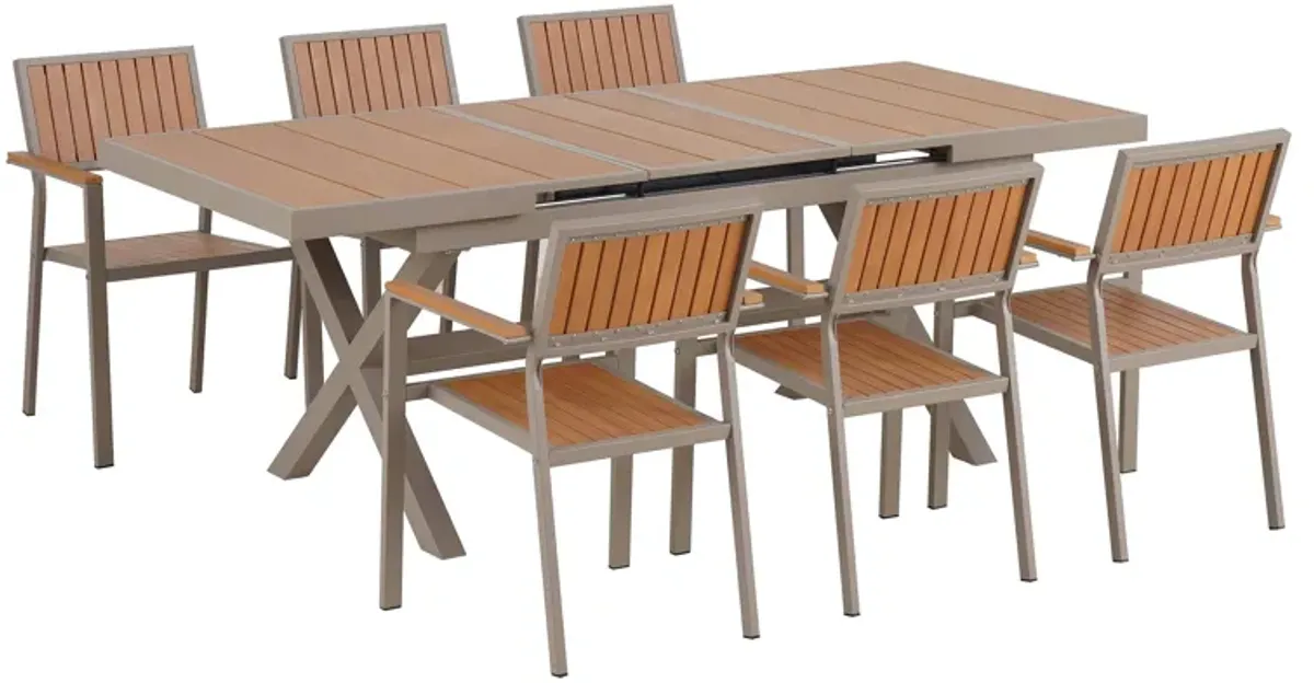 Mondawe Outdoor Patio Garden 7-Piece Extendable Dining Set, With 6 Chairs Flexible Adjustment
