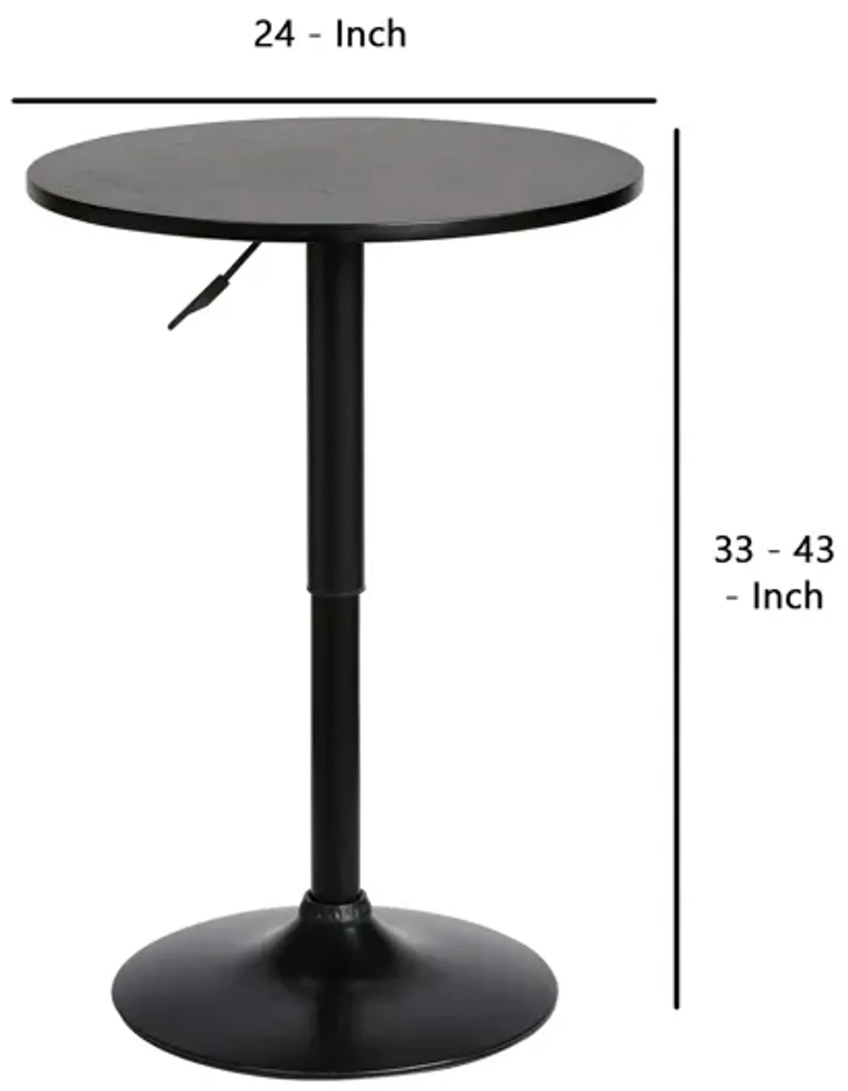 24 Inches Round Adjustable Pub Table with Metal Base, Black - Benzara