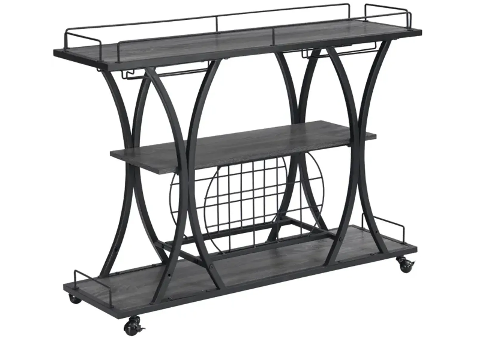 Industrial Bar Cart Kitchen Bar Serving Cart For Home With Wheels 3 - Tier Storage Shelves