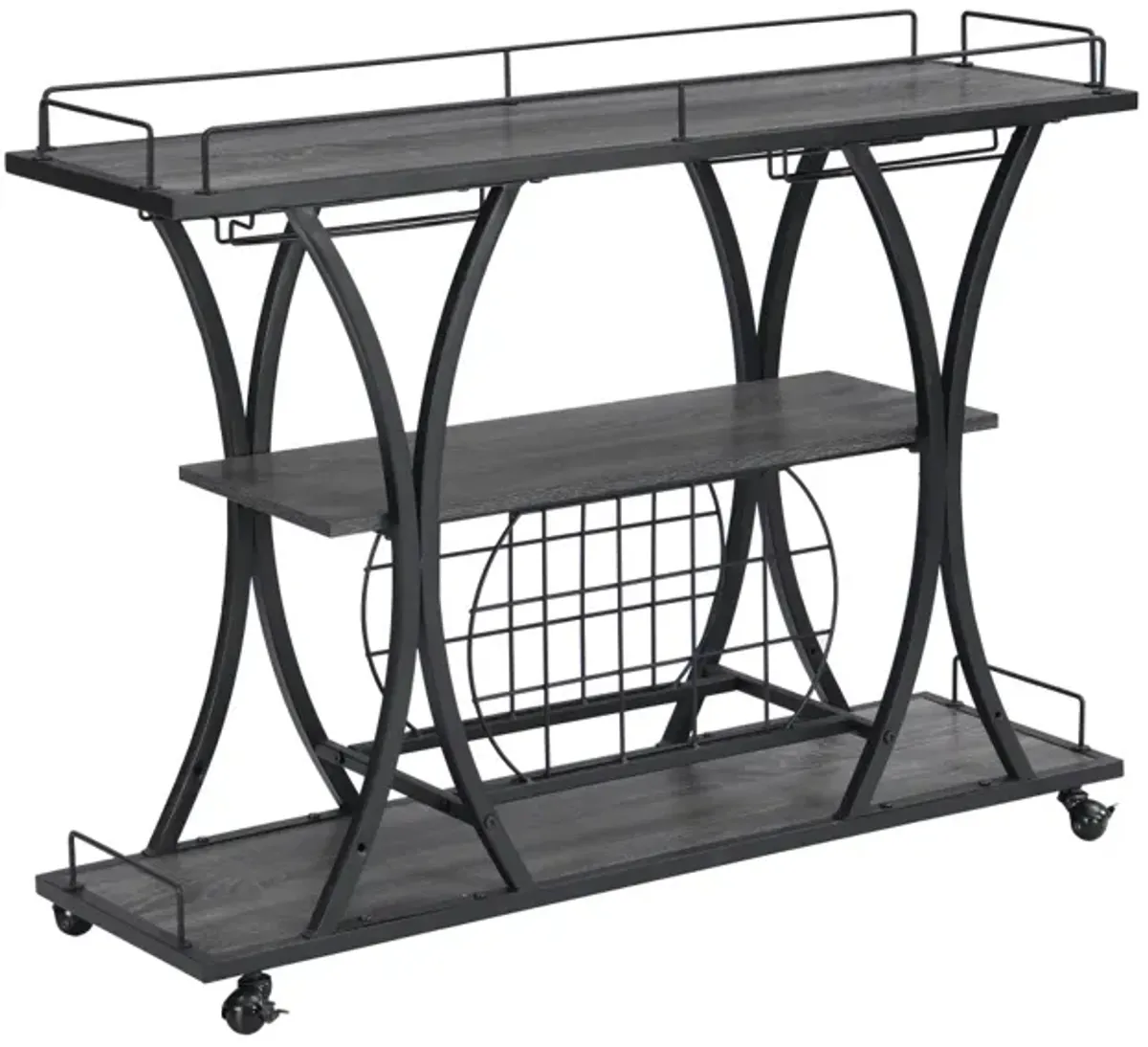 Industrial Bar Cart Kitchen Bar Serving Cart For Home With Wheels 3 - Tier Storage Shelves