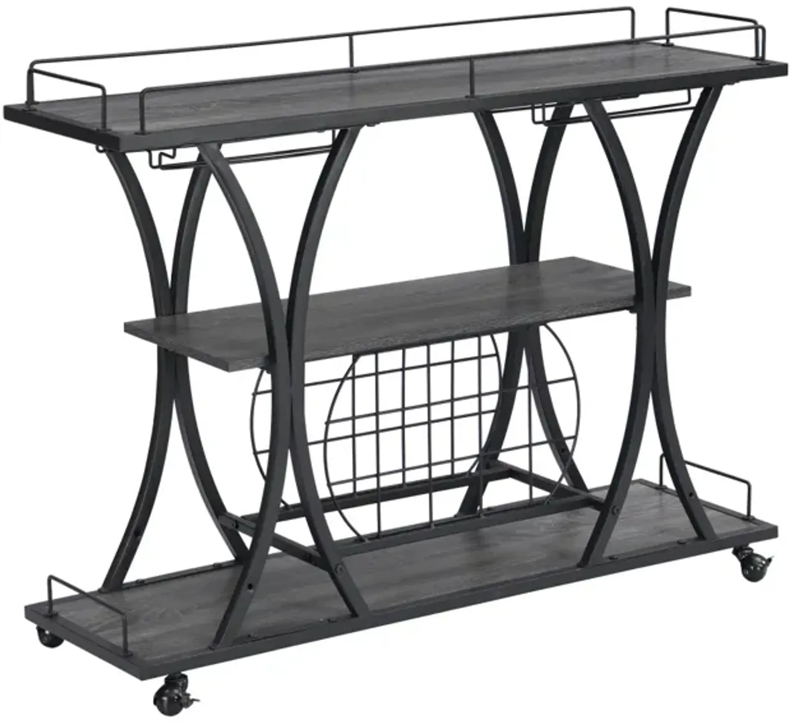 Industrial Bar Cart Kitchen Bar Serving Cart For Home With Wheels 3 - Tier Storage Shelves