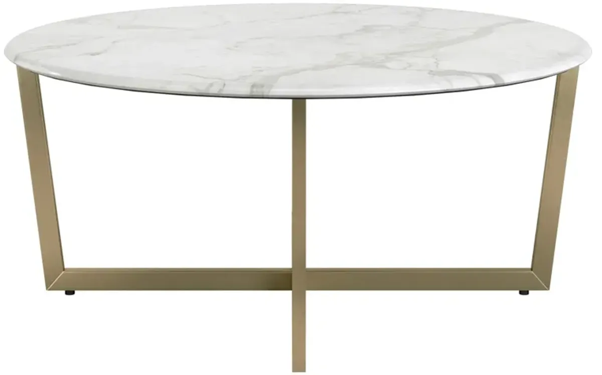 White on Gold Faux Marble Round Coffee Table