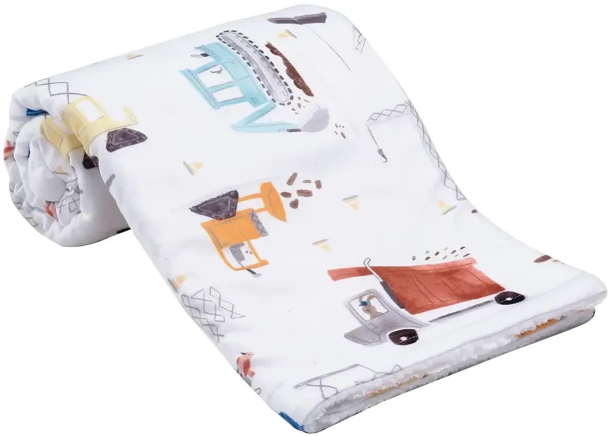 Bedtime Originals Construction Zone White Cozy Fleece Trucks Baby Blanket