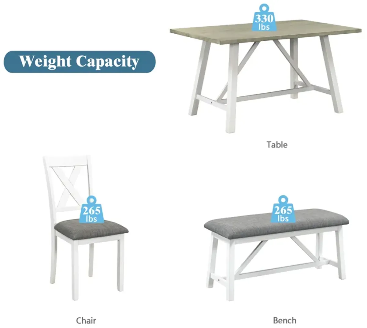 Merax 6 Pieces Dining Table Set with Bench and 4 Chairs