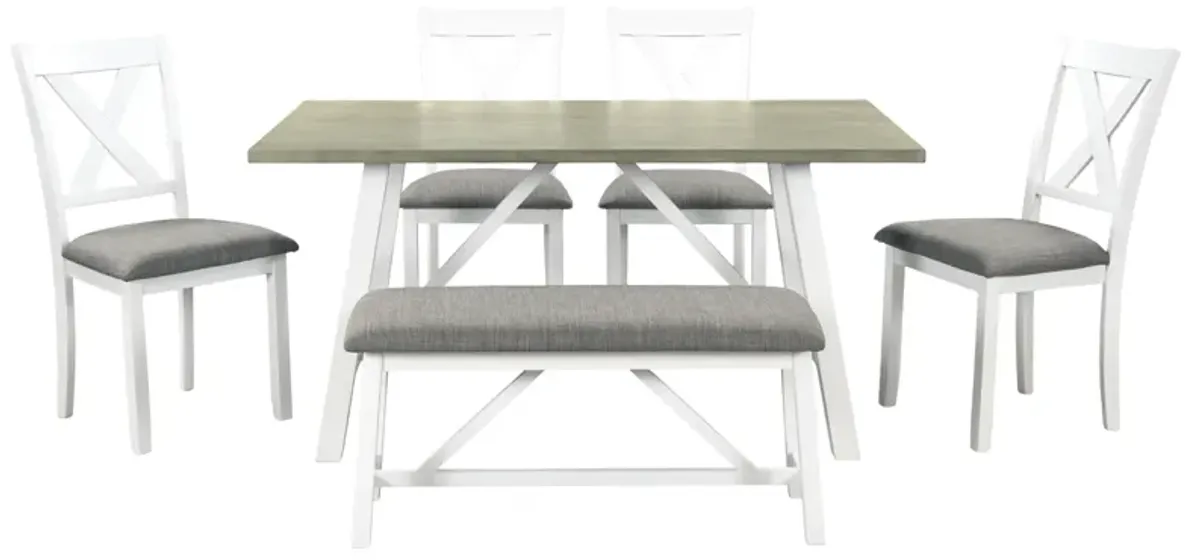 Merax 6 Pieces Dining Table Set with Bench and 4 Chairs