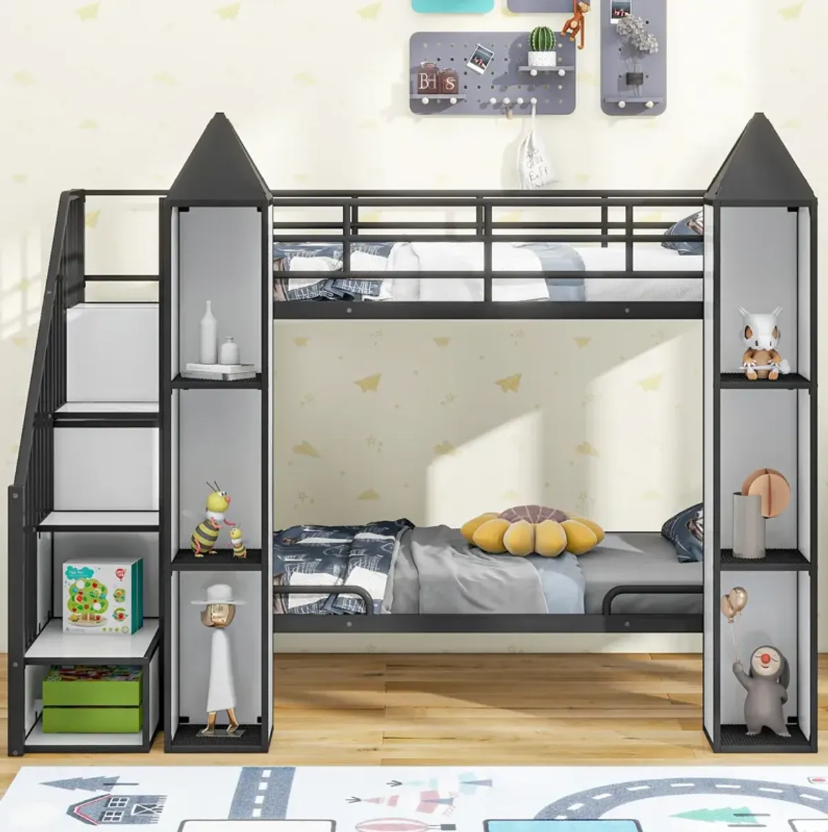 Merax Castle-shaped Bunk Bed with Wardrobe