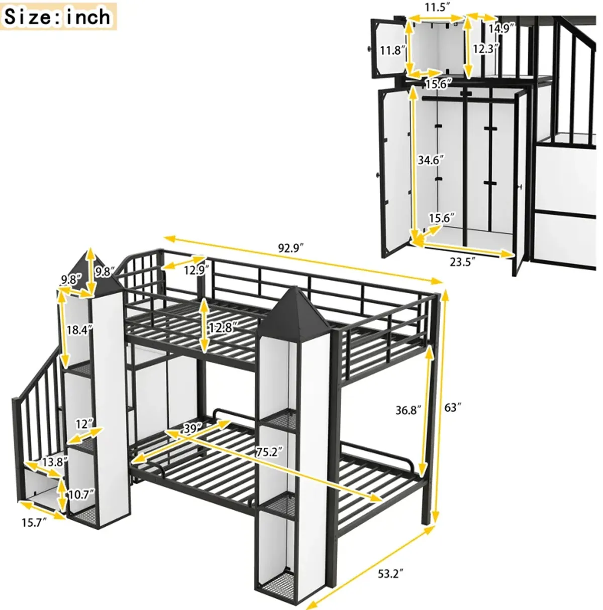 Merax Castle-shaped Bunk Bed with Wardrobe