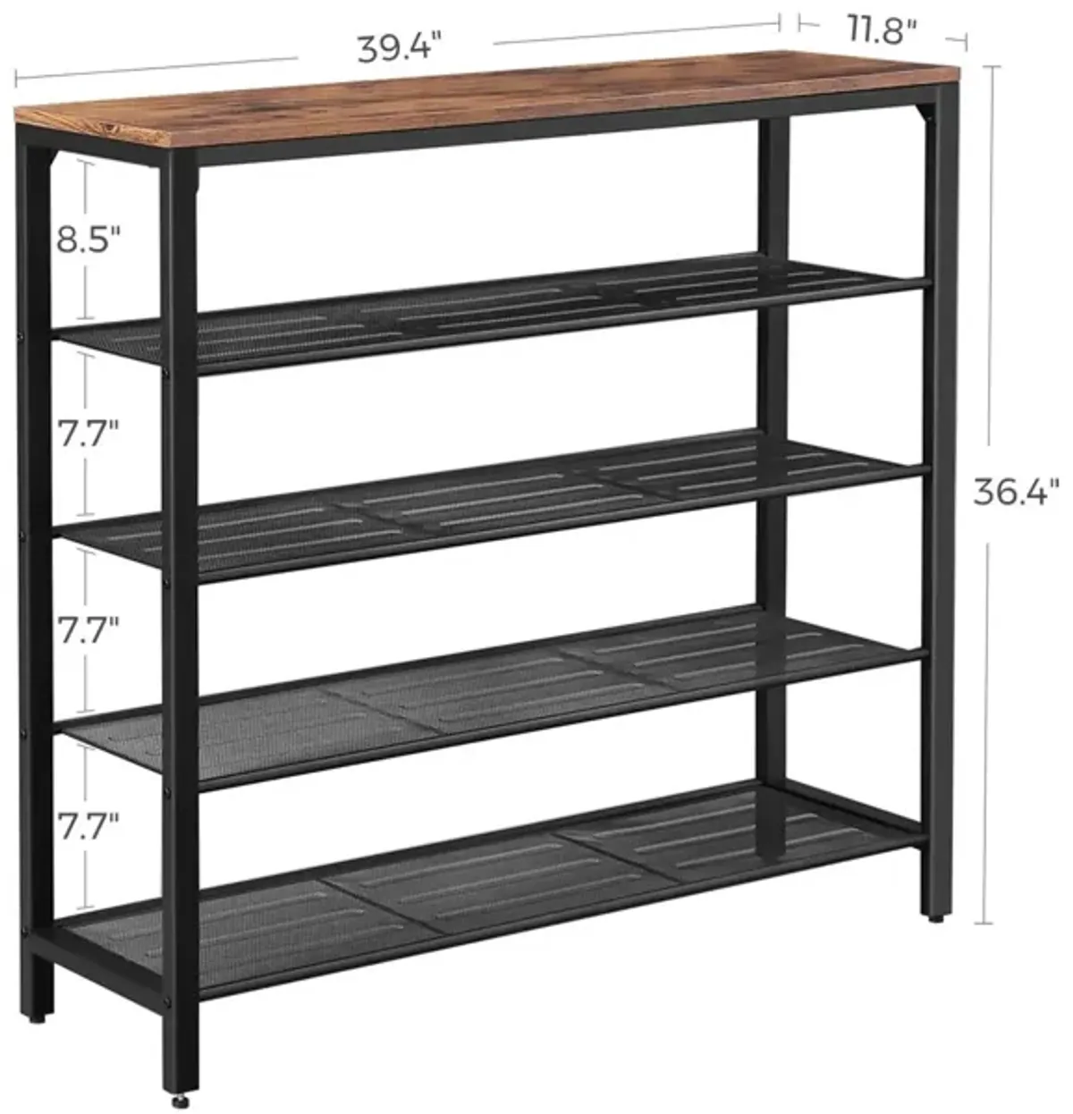 QuikFurn Modern Industrial Style 5-Tier Black Metal Shoe Rack with Brown Wood Top