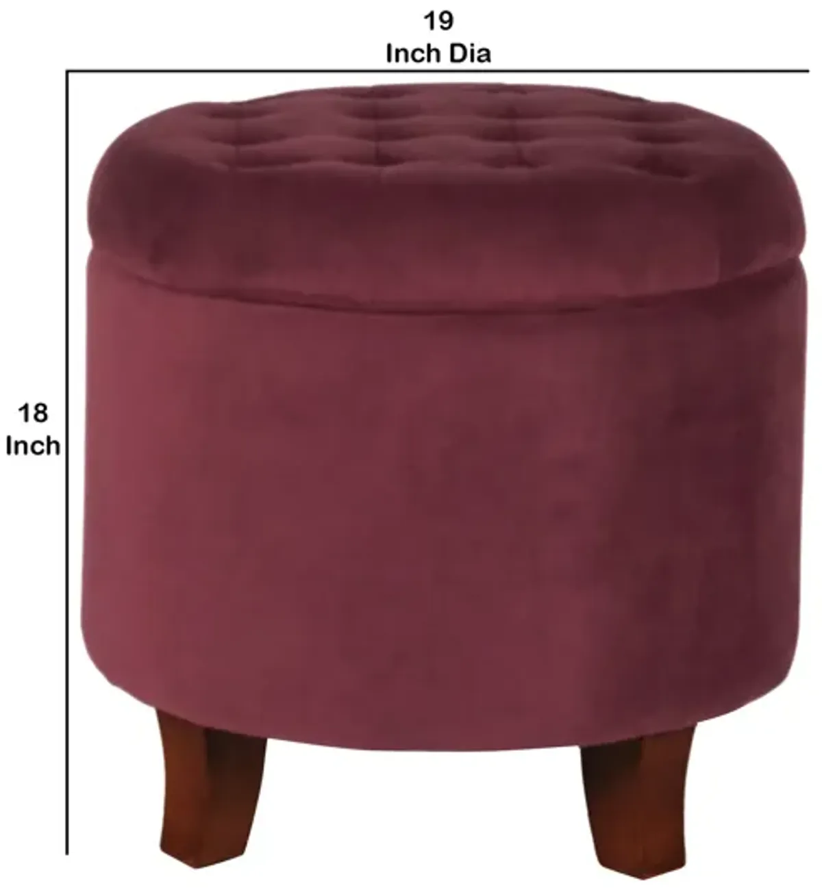 Button Tufted Velvet Upholstered Wooden Ottoman with Hidden Storage, Red and Brown - Benzara