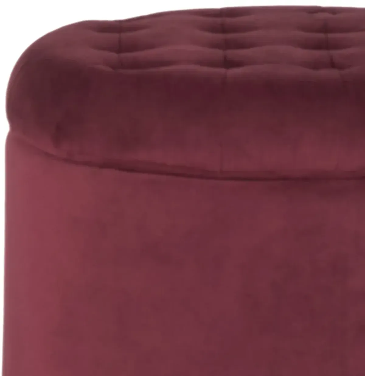 Button Tufted Velvet Upholstered Wooden Ottoman with Hidden Storage, Red and Brown - Benzara