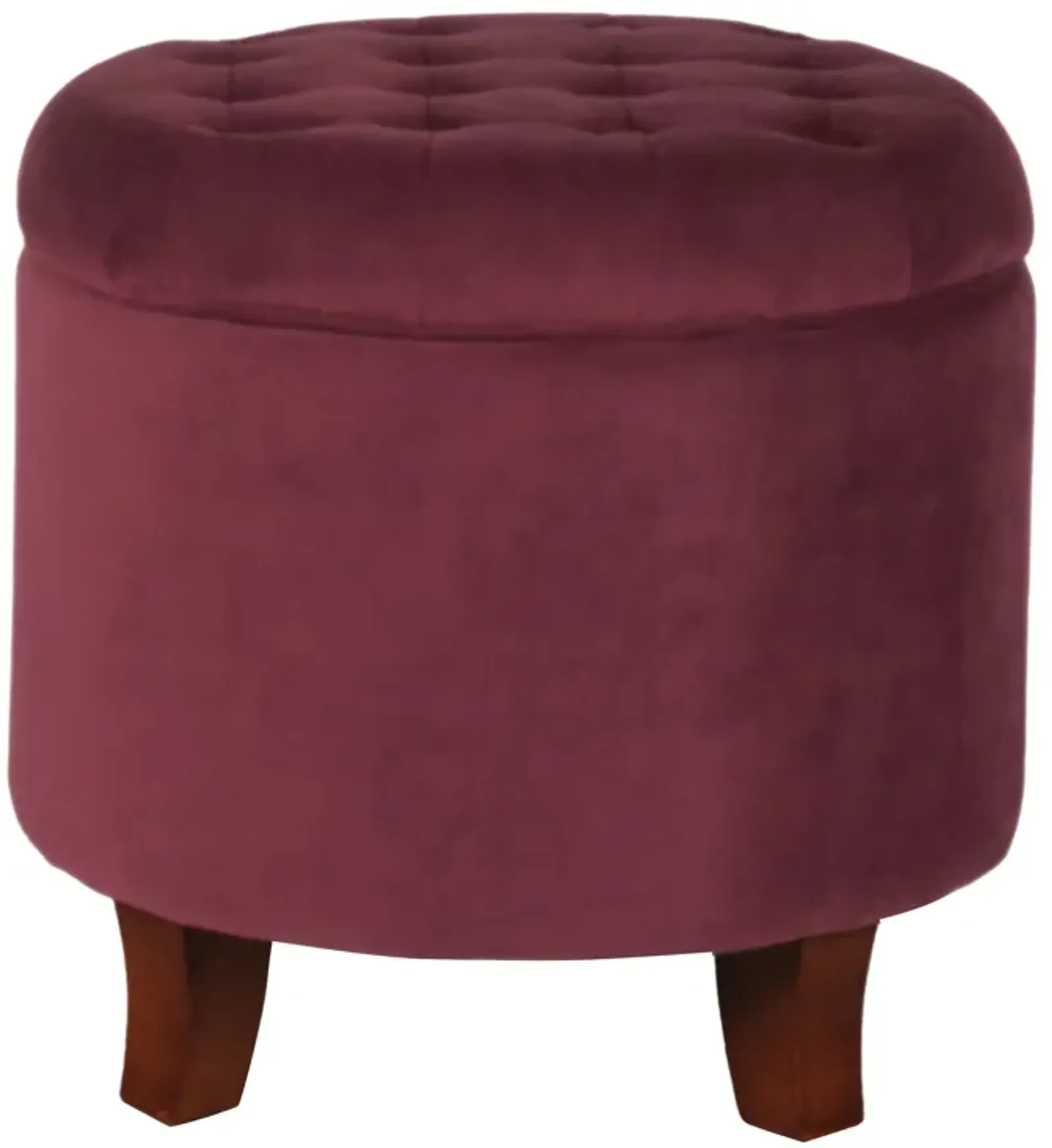 Button Tufted Velvet Upholstered Wooden Ottoman with Hidden Storage, Red and Brown - Benzara