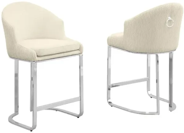 Best Quality Furniture Cream With Silver Barstool, Set Of Two
