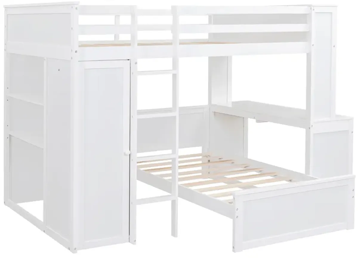 Merax Loft Bed with Storage Shelves and Wardrobe