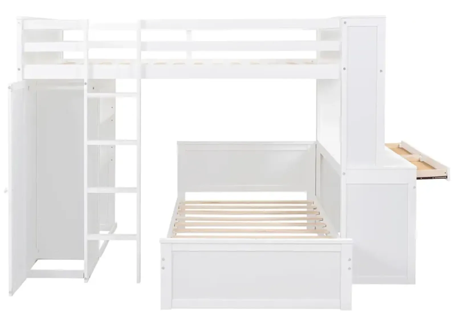 Merax Loft Bed with Storage Shelves and Wardrobe