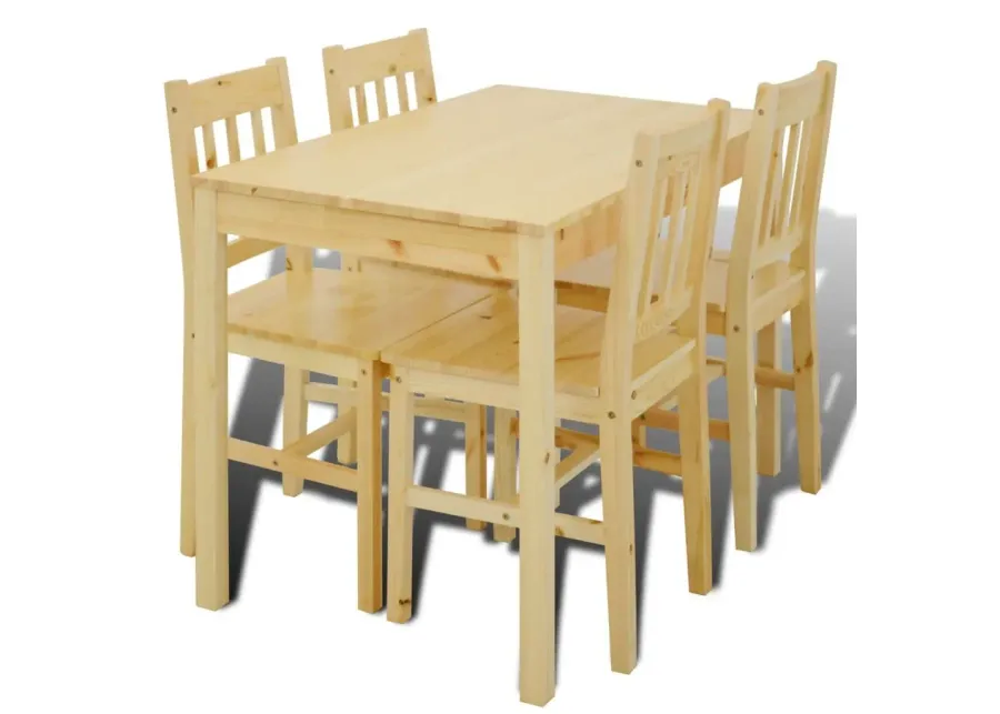 Wooden Dining Table with 4 Chairs Natural