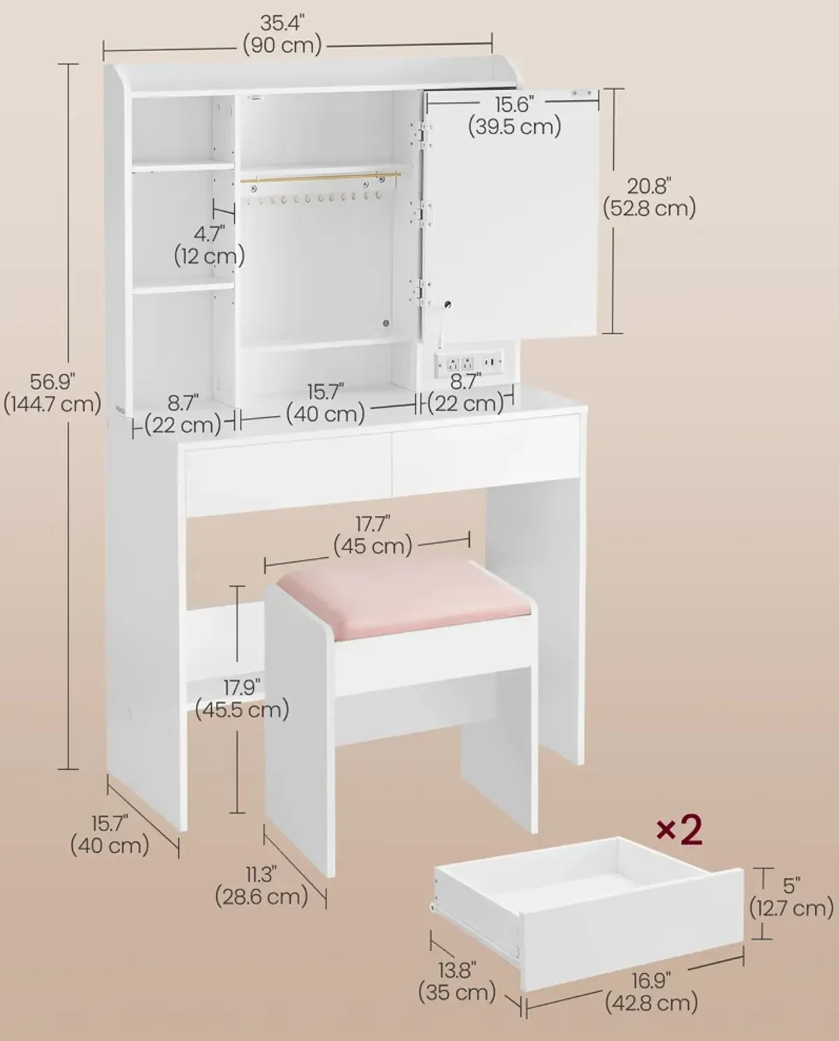 Vanity Desk with Power Outlets