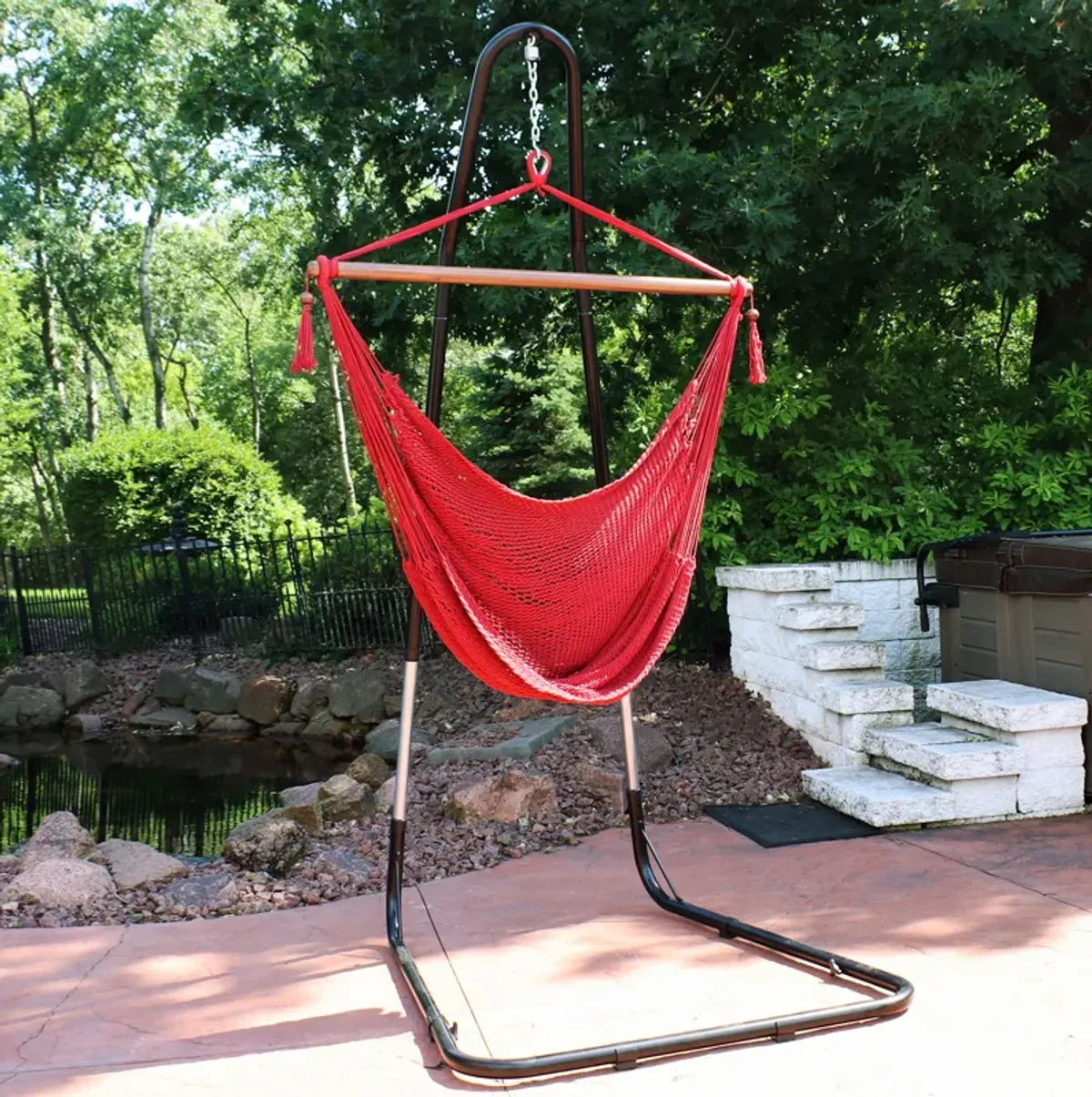 Sunnydaze Extra Large Hammock Chair with Adjustable Steel Stand - Red