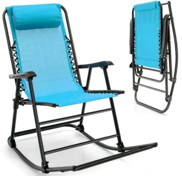 Outdoor Patio Camping Lightweight Folding Rocking Chair with Footrest