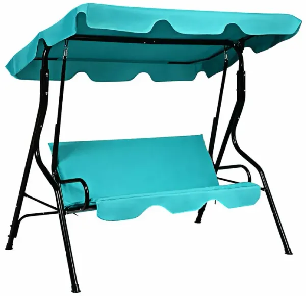 3 Seats Patio Canopy Cushioned Steel Frame Swing Glider Hammock